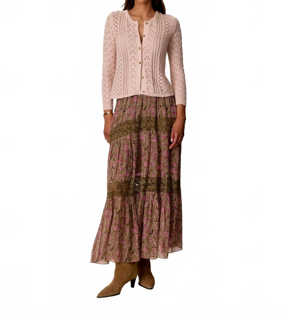 NEW REBECCA TAYLOR hannah pointelle long sleeve cardigan in desert rose